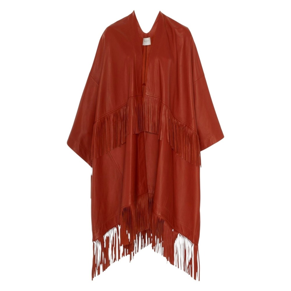 RECREO  Lamb Skin Leather‎ Fringe Boho Fest Fringe Maximalust Poncho One Size